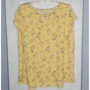 Maurices Plus Size 2 Yellow Floral Cap Sleeve Blouse Lattice Neck Flowy